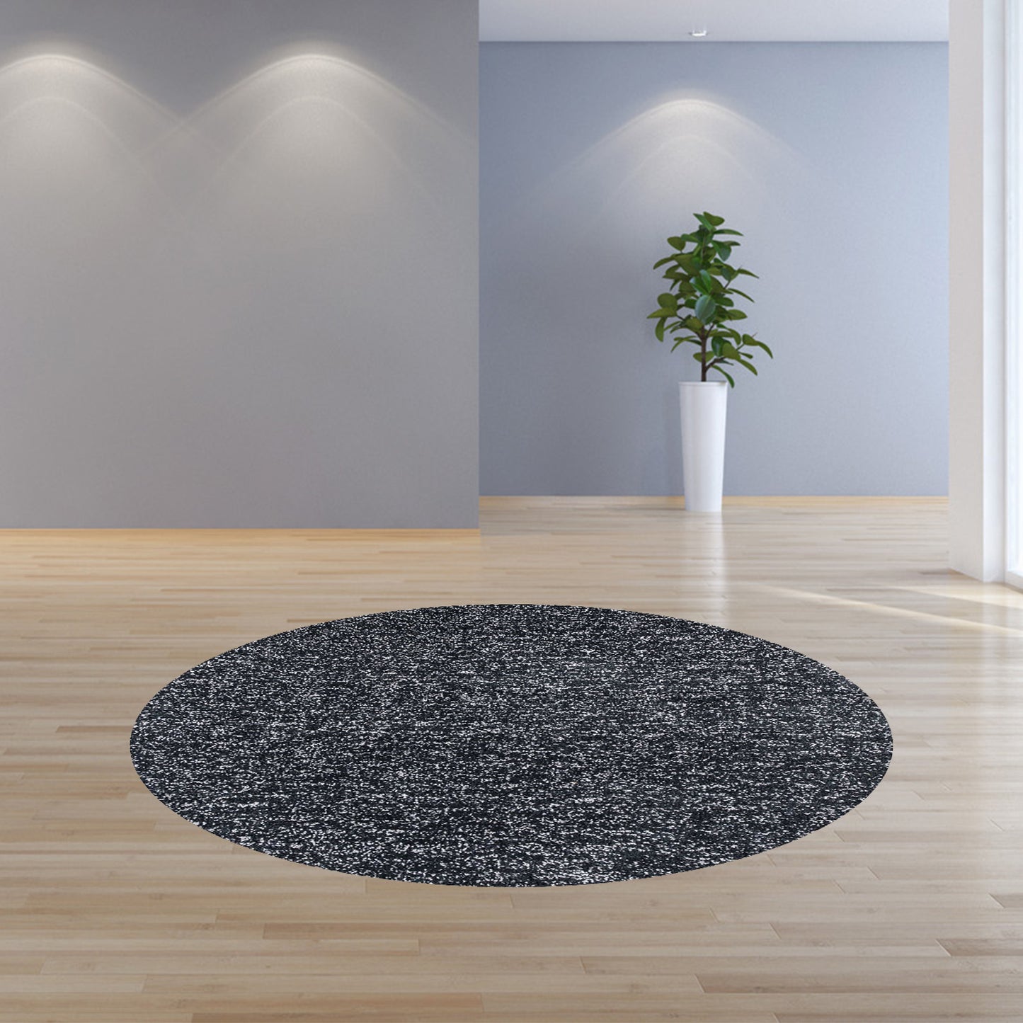 8' Black Heather Round Indoor Shag Rug-2