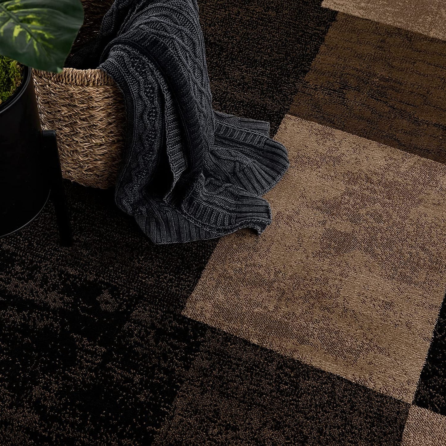 13' Brown And Black Geometric Shag Runner Rug-3