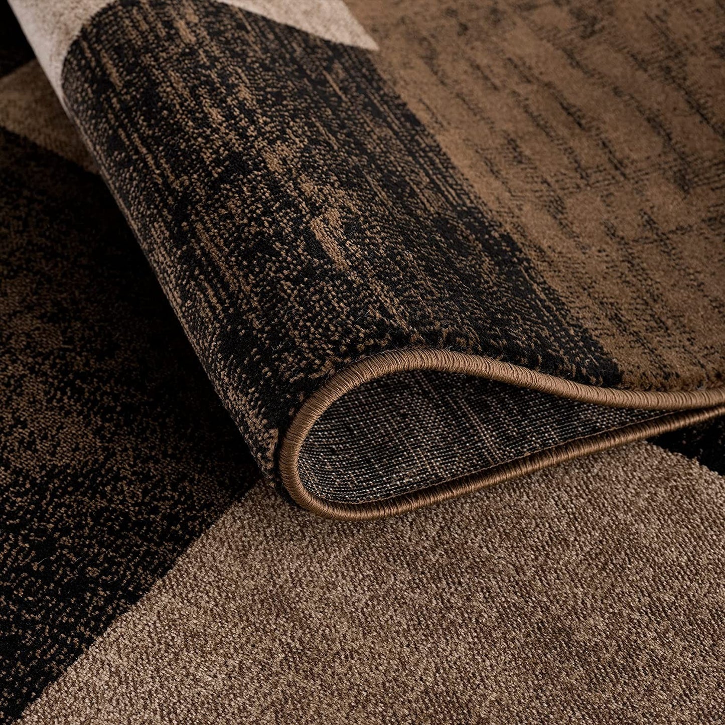 13' Brown And Black Geometric Shag Runner Rug-2