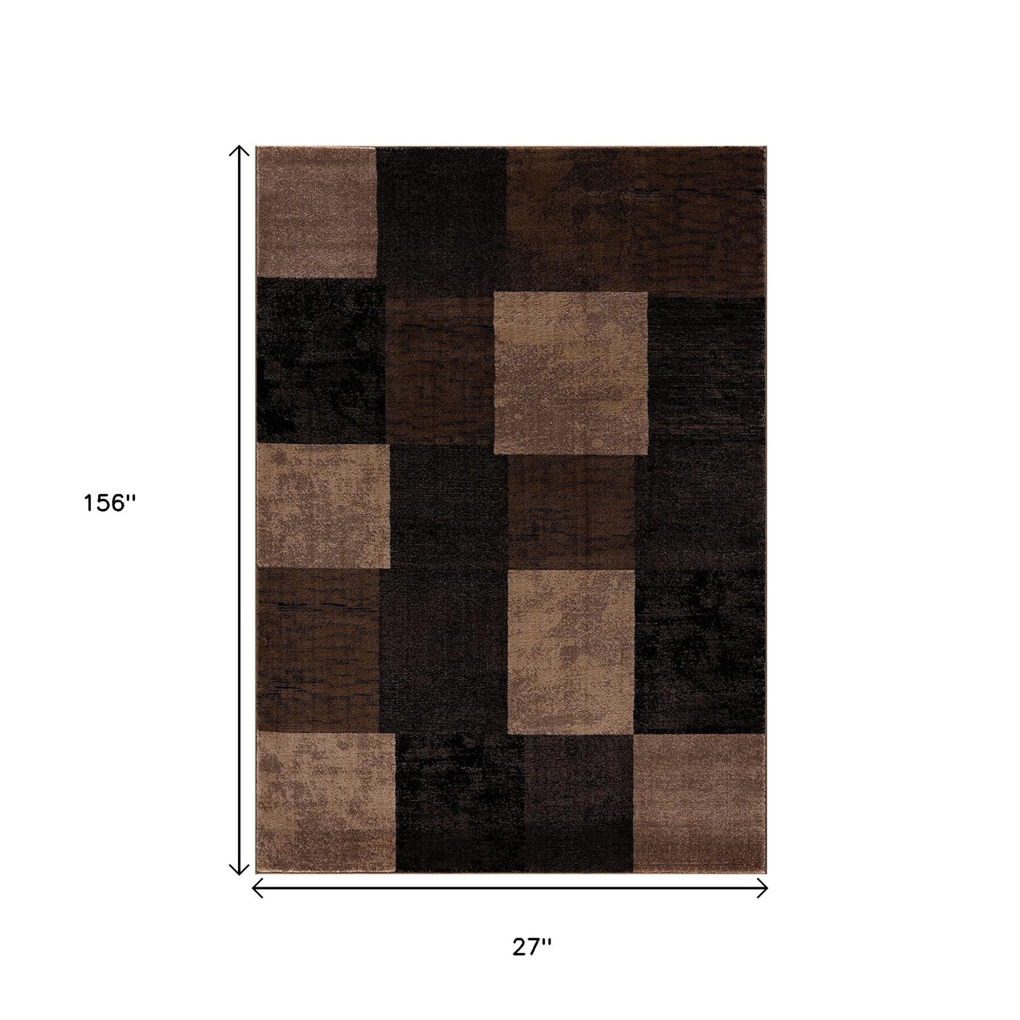 13' Brown And Black Geometric Shag Runner Rug-4