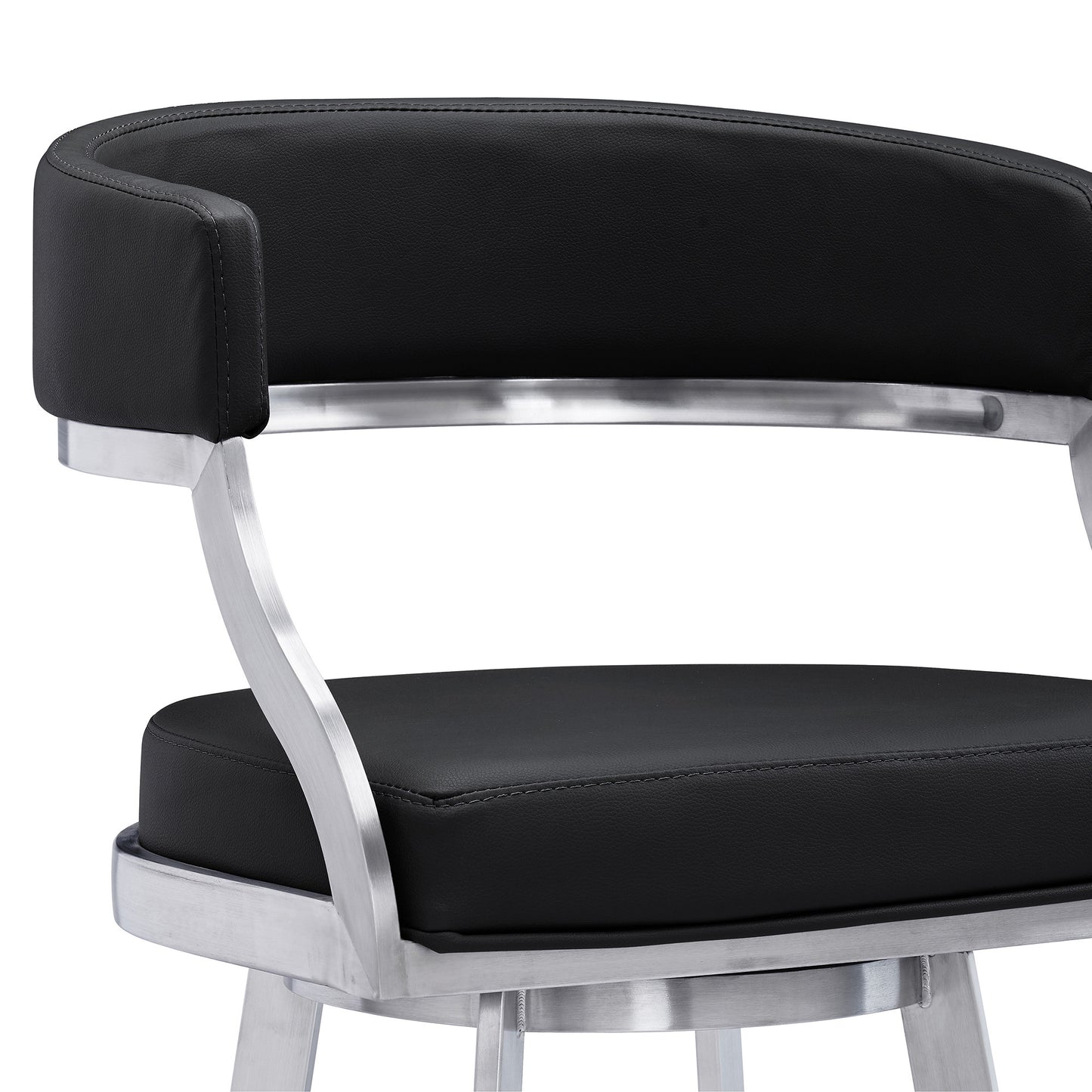 30" Black And Silver Faux Leather And Iron Swivel Low Back Bar Height Bar Chair-4