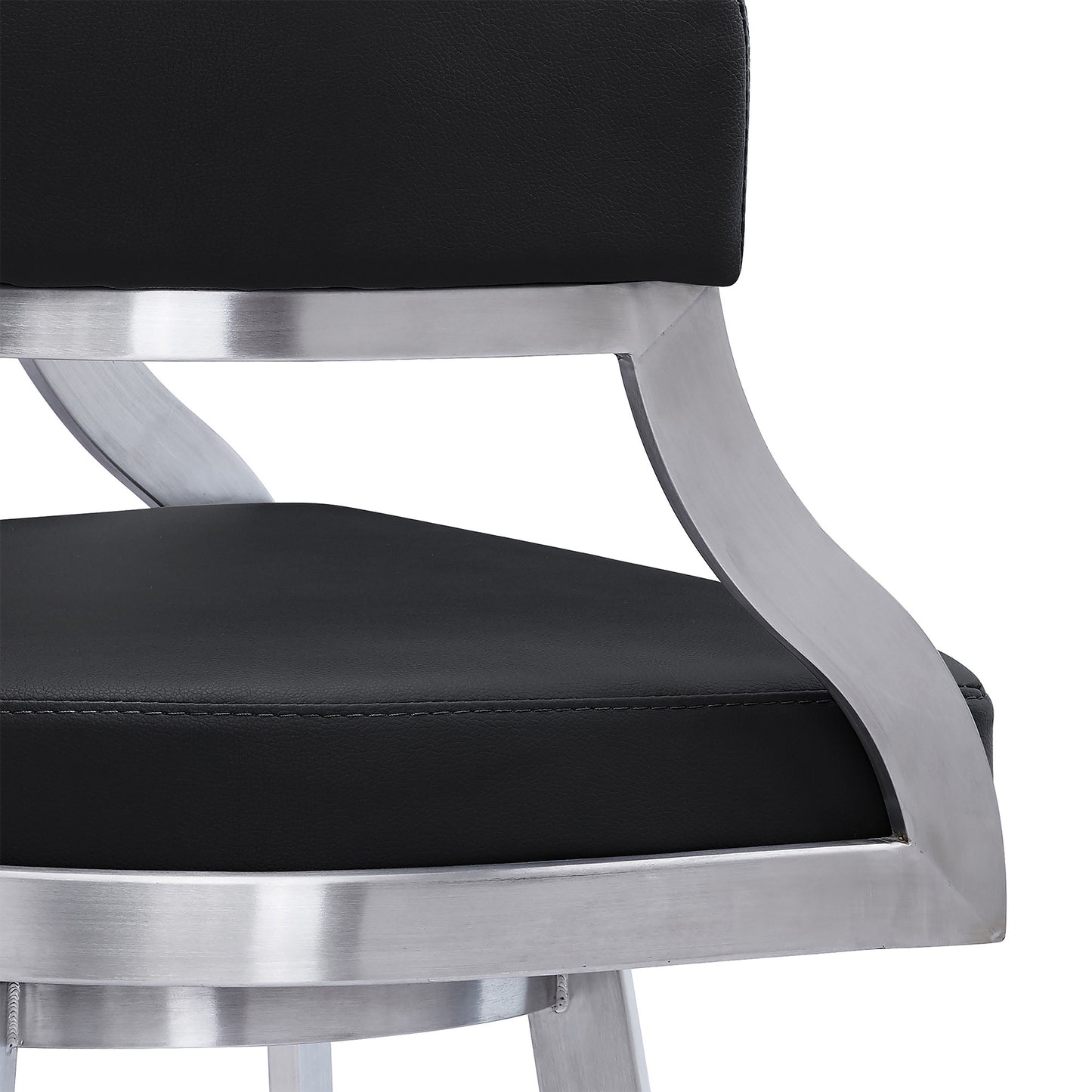 30" Black And Silver Faux Leather And Iron Swivel Low Back Bar Height Bar Chair-6