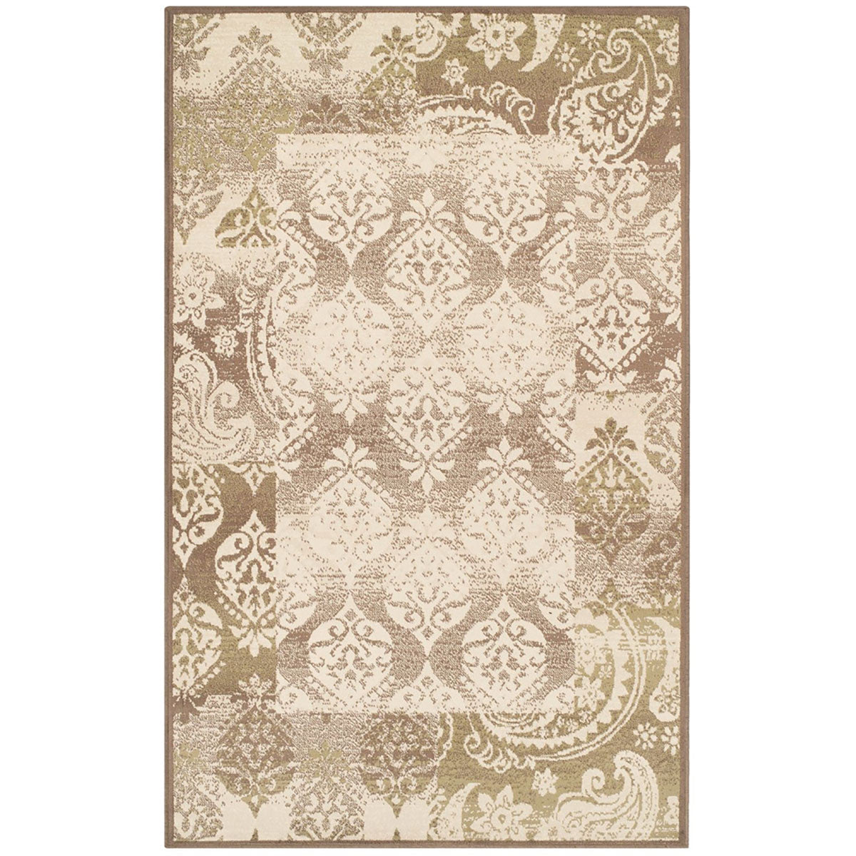 5' X 8' Brown Damask Power Loom Distressed Stain Resistant Area Rug-1