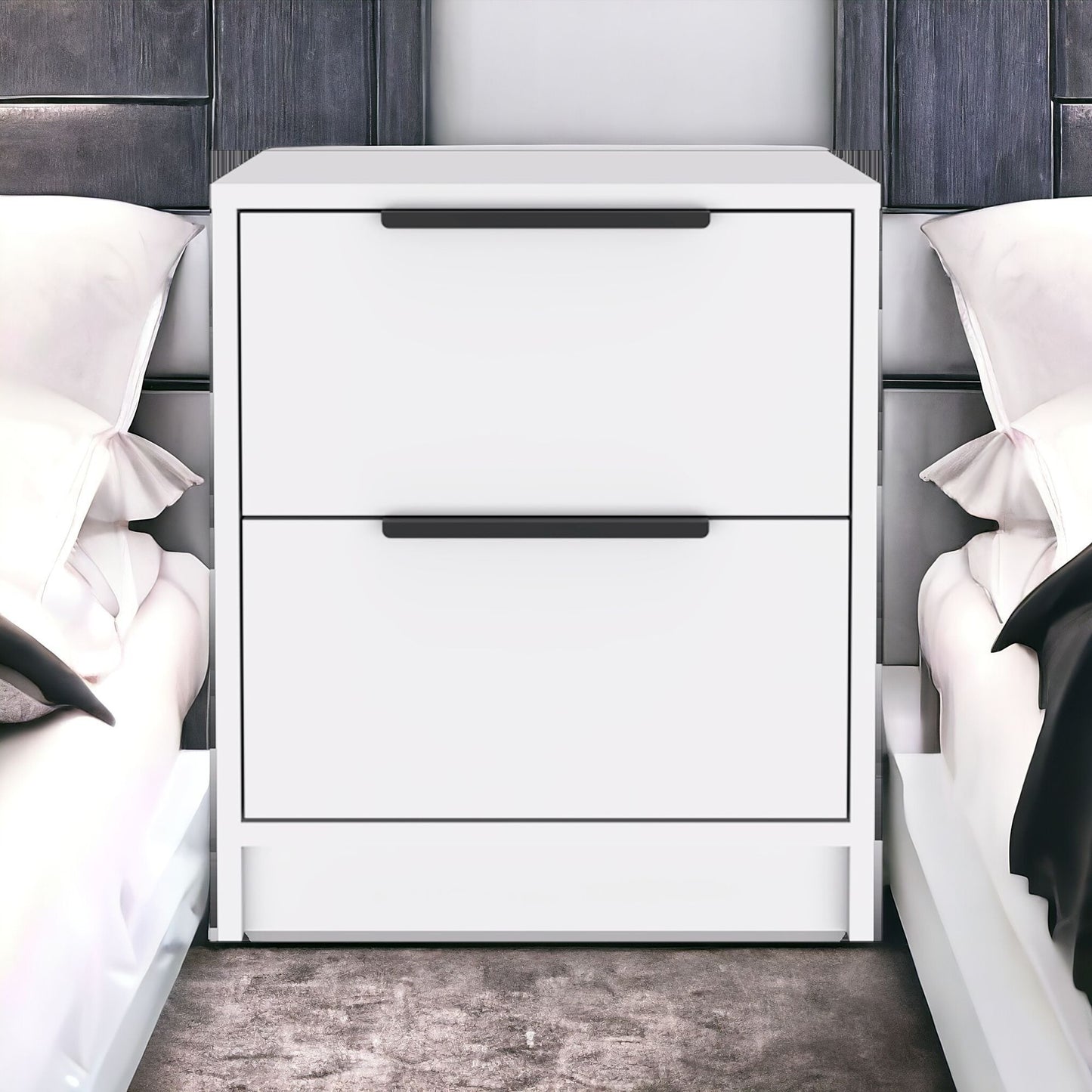 19" White Wood Two Drawer Nightstand-1