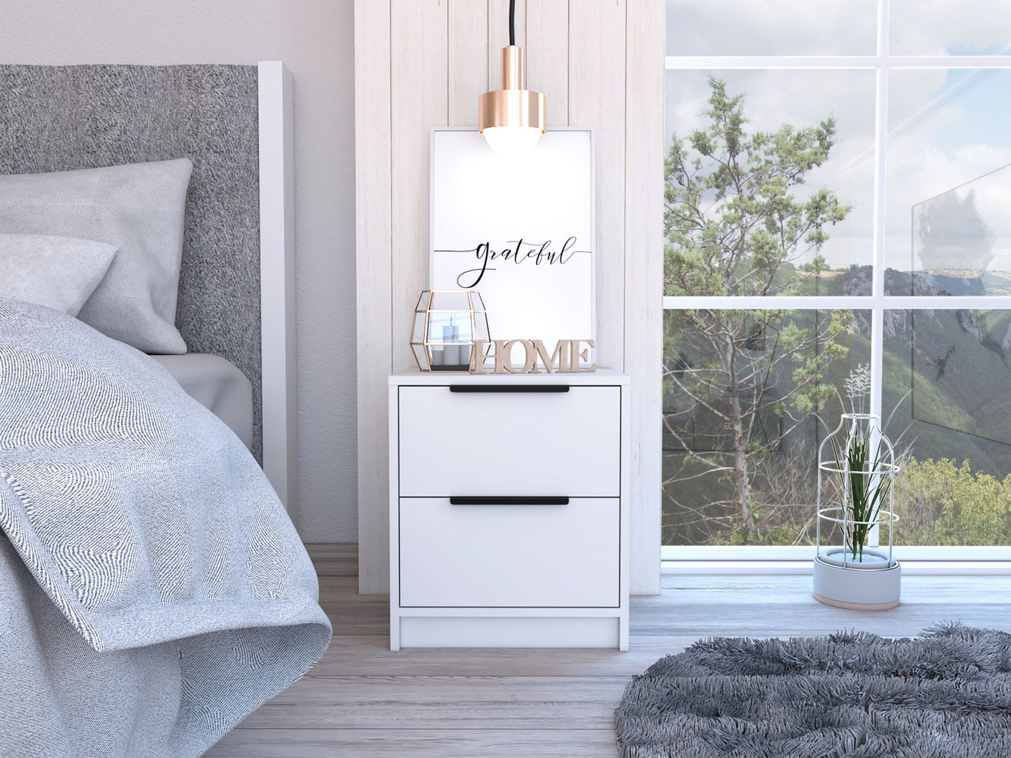 19" White Wood Two Drawer Nightstand-7