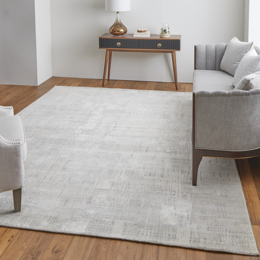 4' X 6' Ivory and Gray Abstract Hand Woven Worn Faded Area Rug-6
