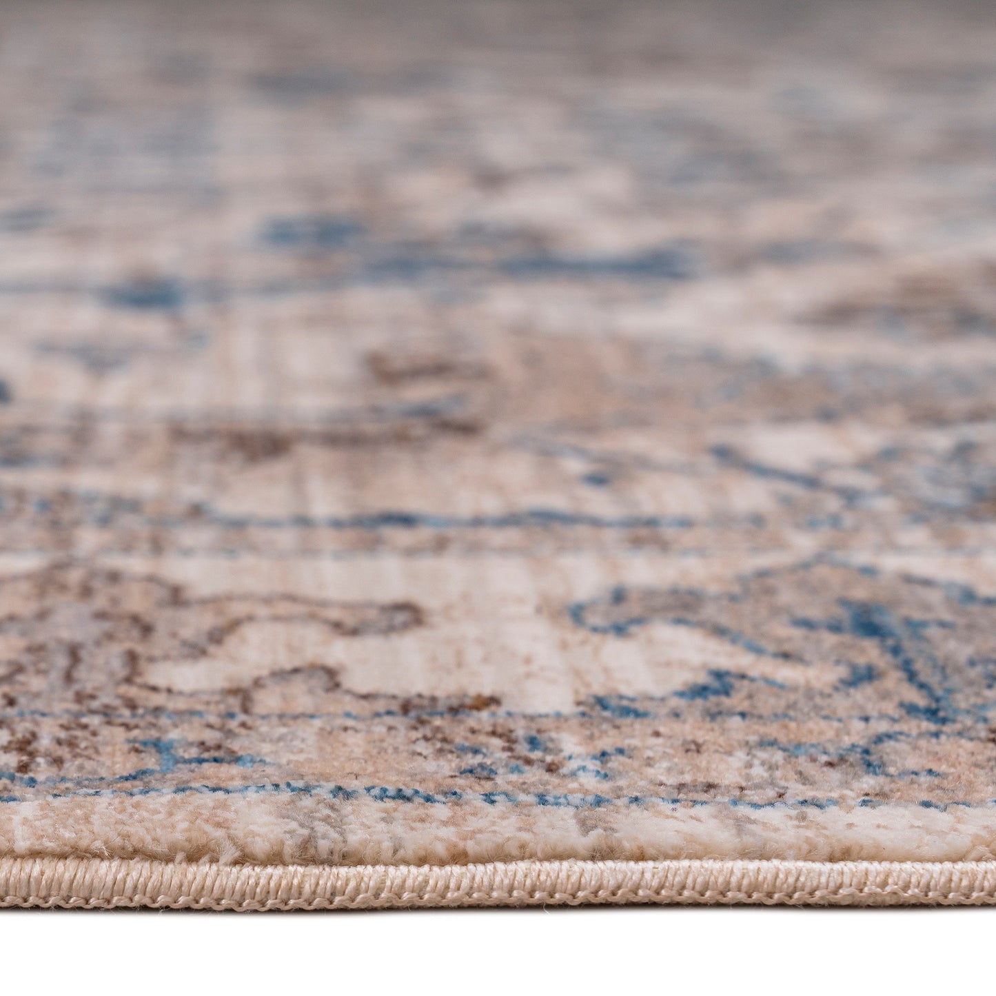 7' X 10' Tan And Blue Oriental Area Rug With Fringe-6
