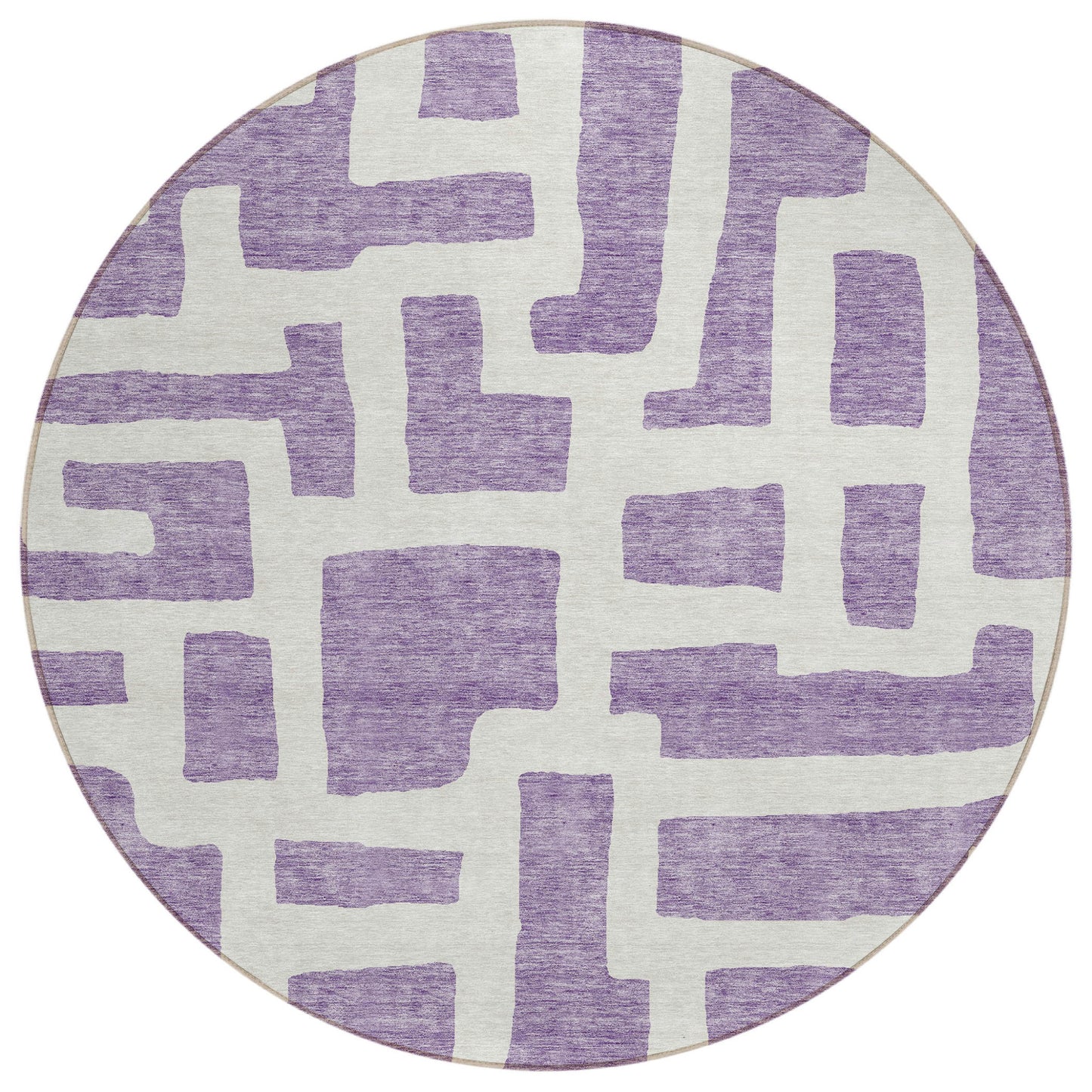 8' Purple And Ivory Round Abstract Washable Indoor Outdoor Area Rug-1