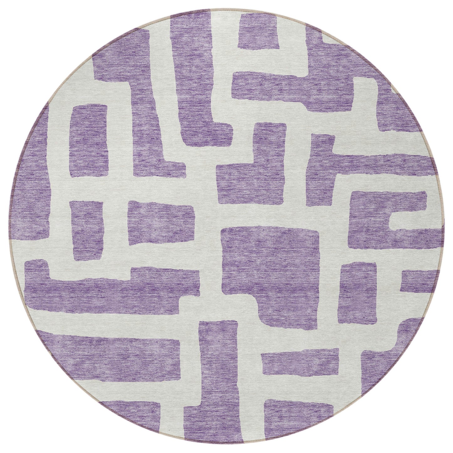 8' Purple And Ivory Round Abstract Washable Indoor Outdoor Area Rug-3