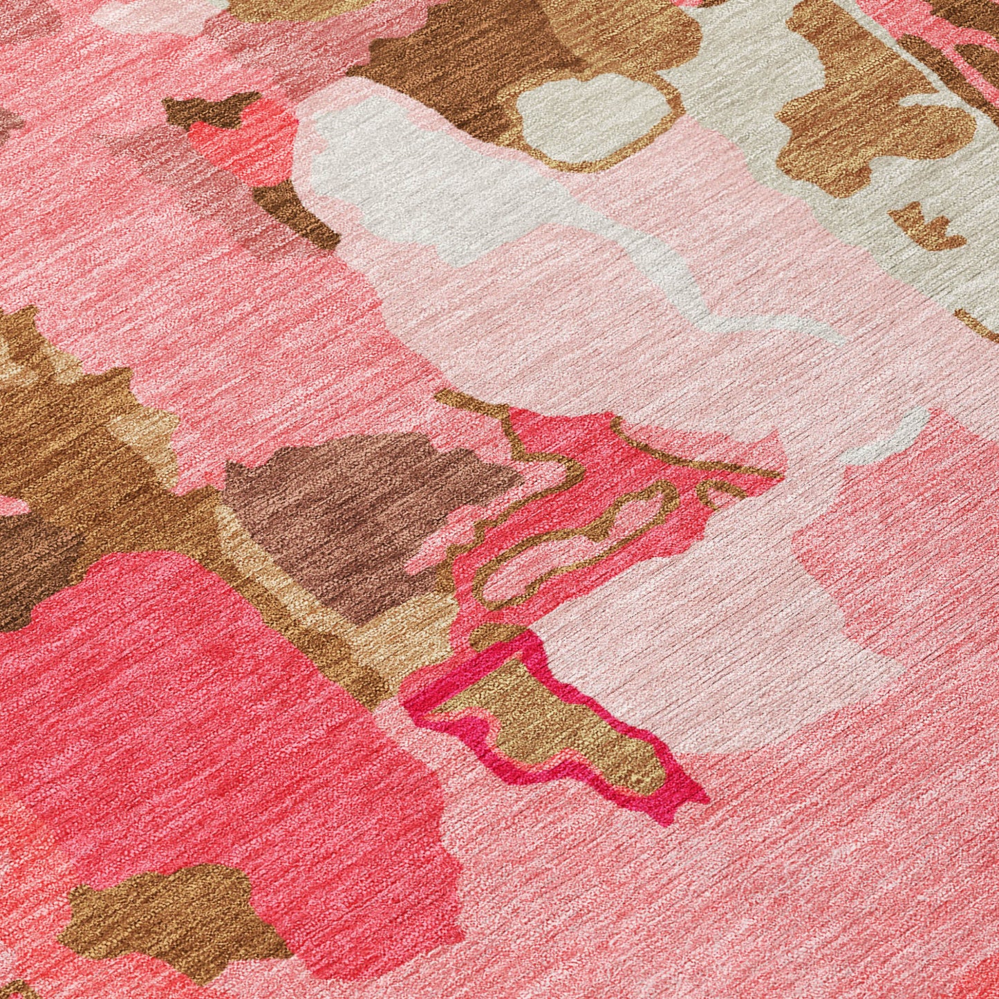 8' Coral Pink And Brown Round Abstract Washable Indoor Outdoor Area Rug-4