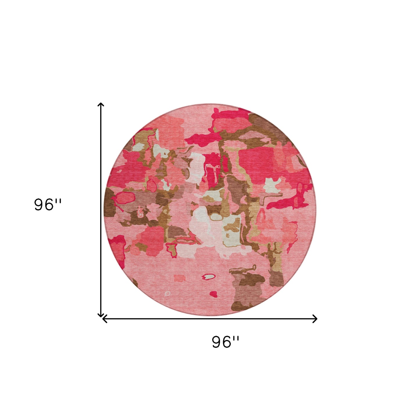 8' Coral Pink And Brown Round Abstract Washable Indoor Outdoor Area Rug-2