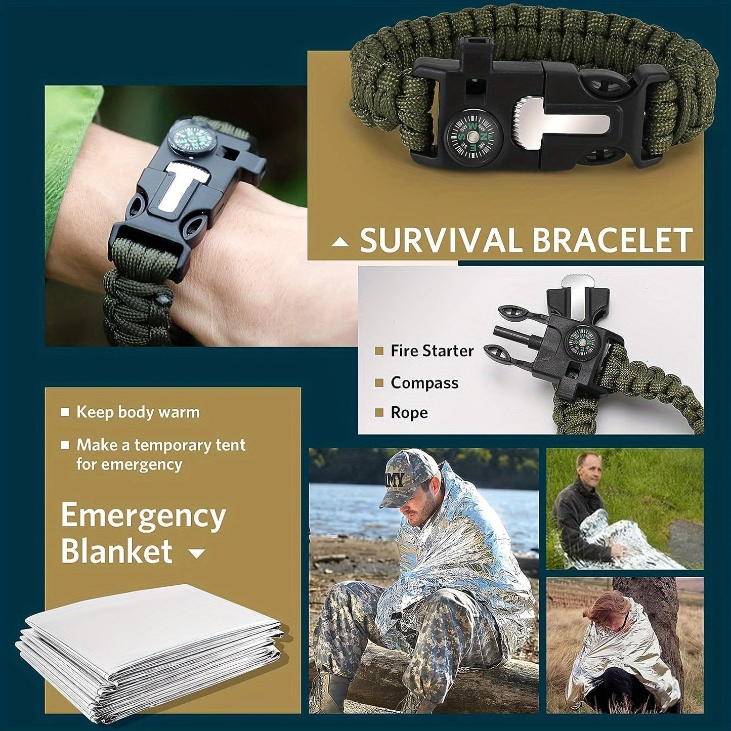 14-in-1 Camping Survival Kit with Magnesium Rod-3