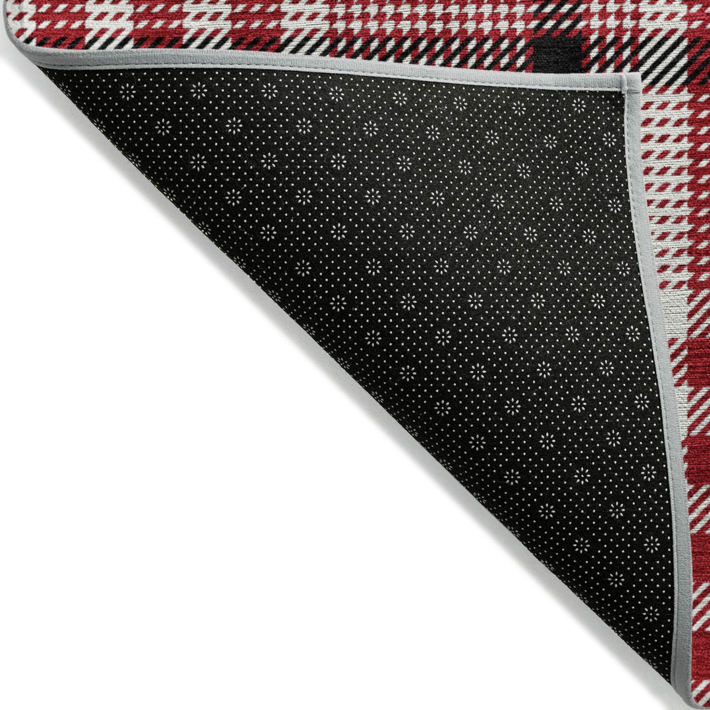 8' Red Black And Ivory Round Plaid Washable Indoor Outdoor Area Rug-2