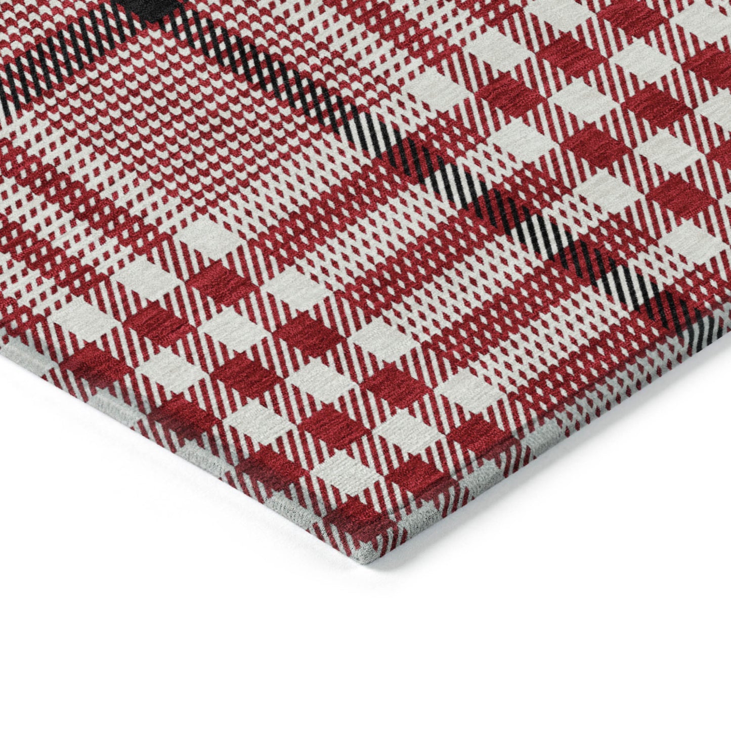 8' Red Black And Ivory Round Plaid Washable Indoor Outdoor Area Rug-3