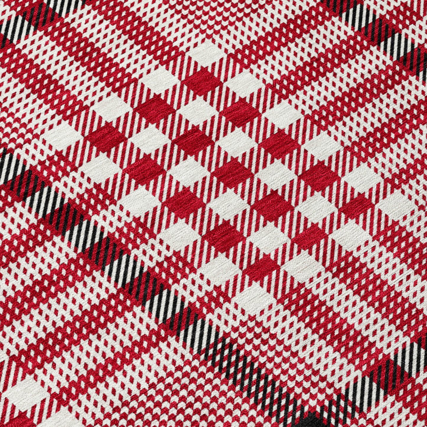 8' Red Black And Ivory Round Plaid Washable Indoor Outdoor Area Rug-8