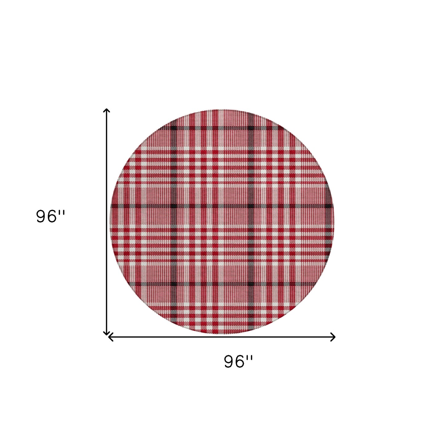 8' Red Black And Ivory Round Plaid Washable Indoor Outdoor Area Rug-7