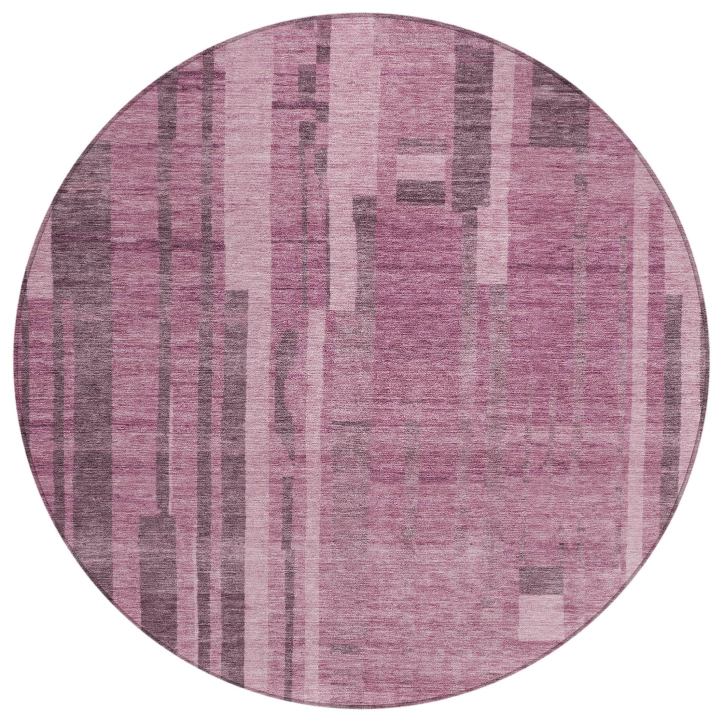 8' Blush And Brown Round Striped Washable Indoor Outdoor Area Rug-1