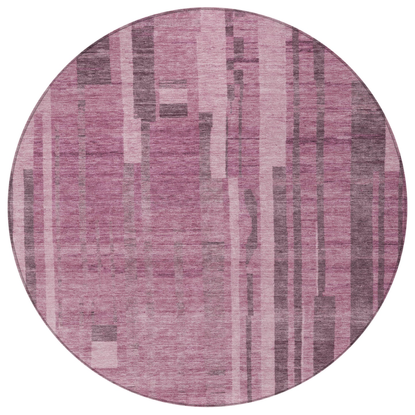 8' Blush And Brown Round Striped Washable Indoor Outdoor Area Rug-4