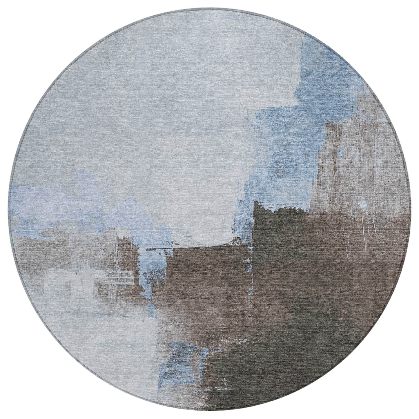 8' Sky Blue And Blue Round Abstract Washable Indoor Outdoor Area Rug-1