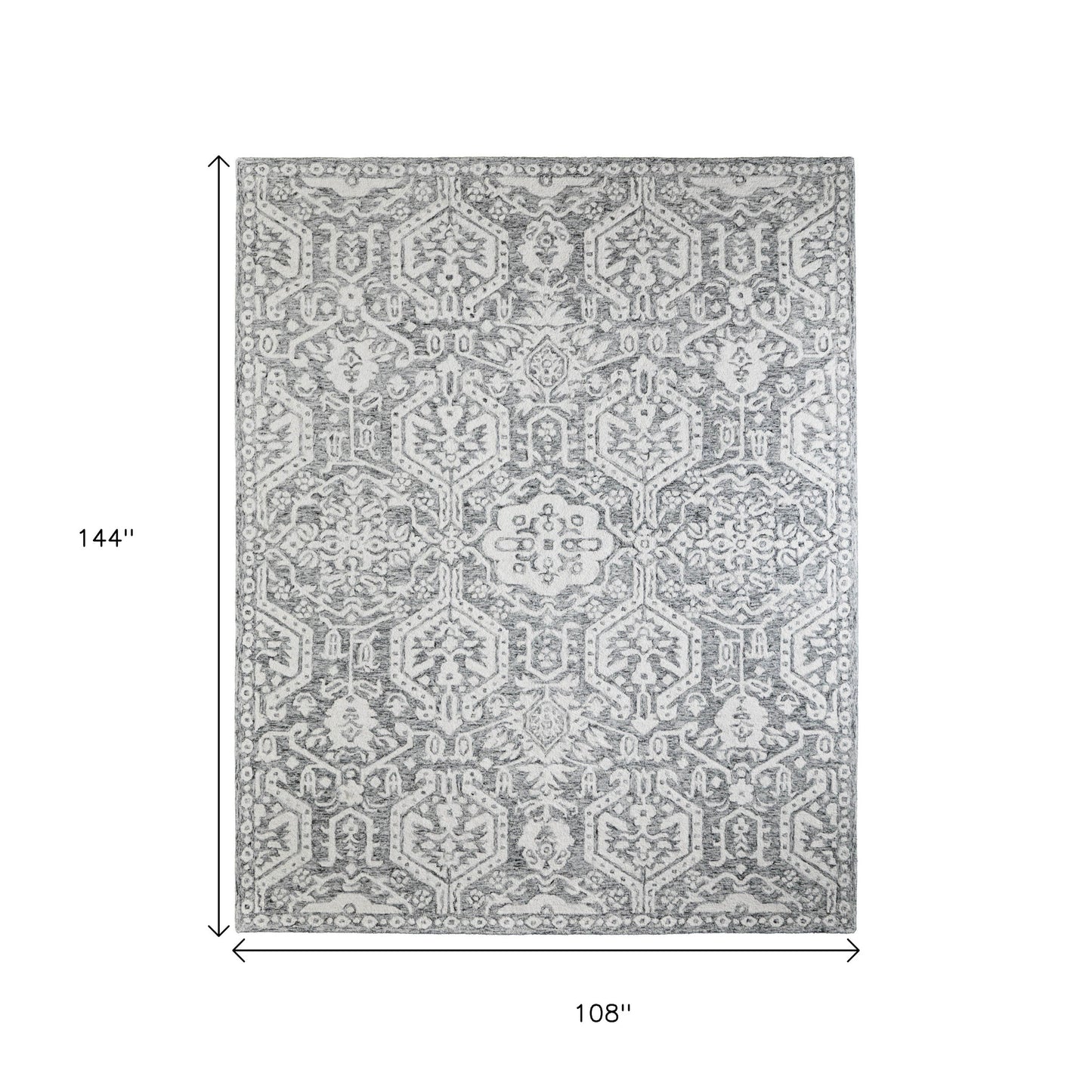 9' X 12' Gray And White Geometric Hand Tufted Area Rug-2