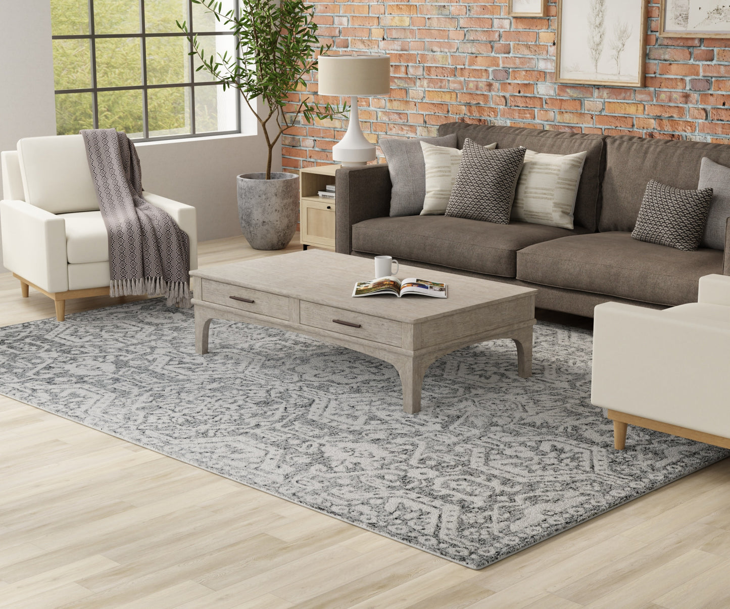9' X 12' Gray And White Geometric Hand Tufted Area Rug-6