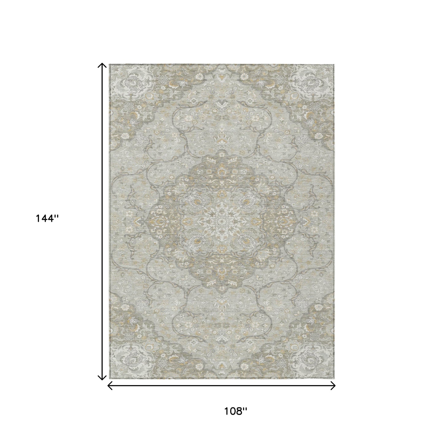 9' X 12' Taupe And Ivory Medallion Washable Indoor Outdoor Area Rug-2