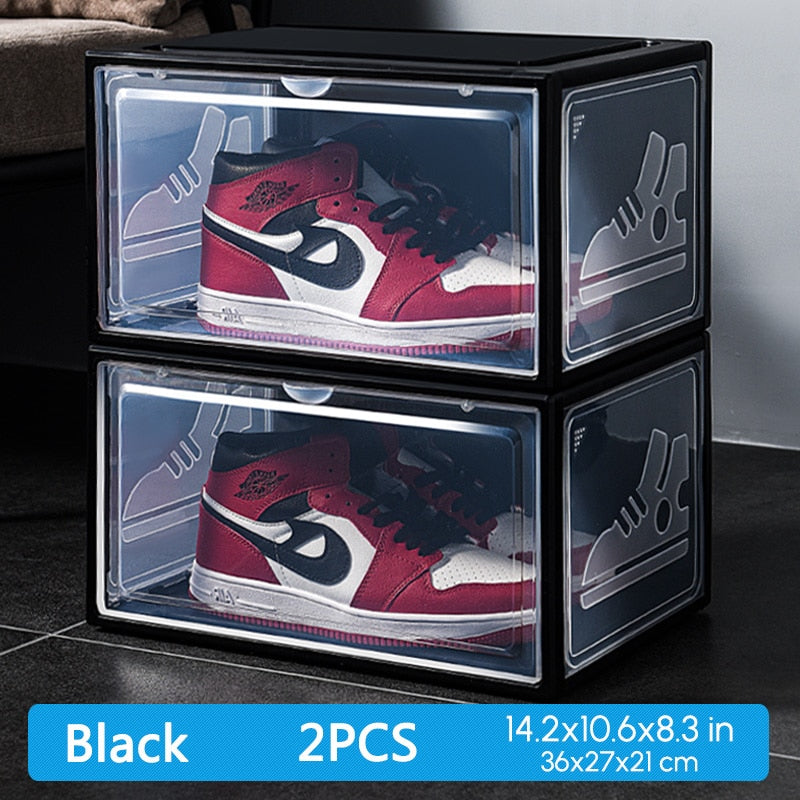 2pcs Transparent Sneaker Shoe Box Dust-proof Storage Box Stackable Shoe Cabinet High-top Dustproof AJ Shoes Organizers Shoe Rack-2