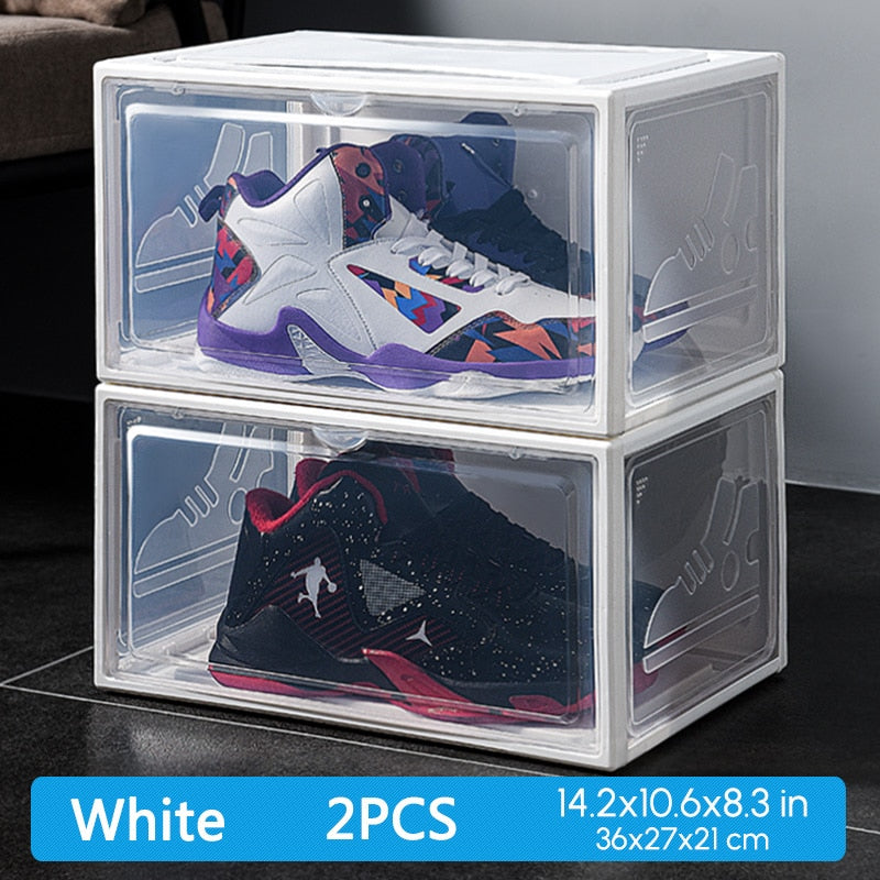 2pcs Transparent Sneaker Shoe Box Dust-proof Storage Box Stackable Shoe Cabinet High-top Dustproof AJ Shoes Organizers Shoe Rack-1