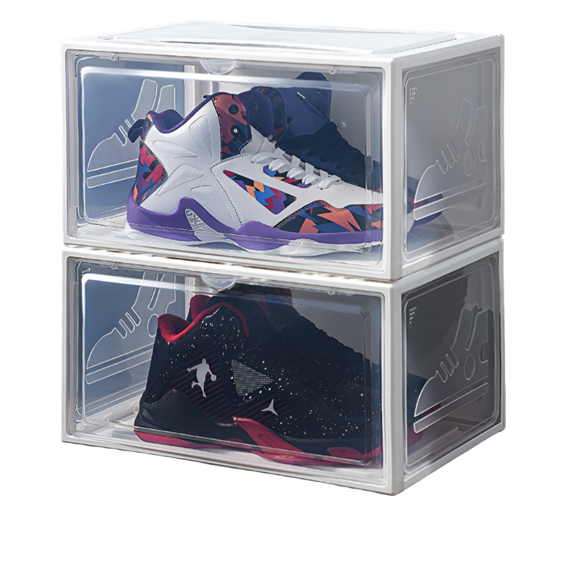 2pcs Transparent Sneaker Shoe Box Dust-proof Storage Box Stackable Shoe Cabinet High-top Dustproof AJ Shoes Organizers Shoe Rack-0