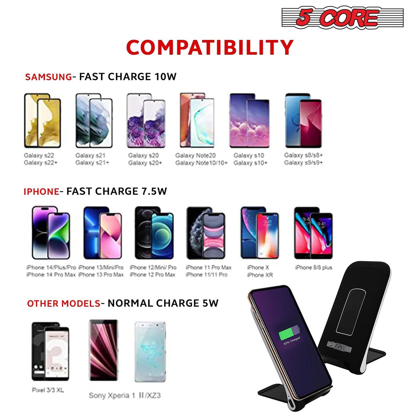 5 Core Wireless Charger 10W Max Fast Wireless Charging Pad Glass Top Pair Boostcharge Slim USB-C-3