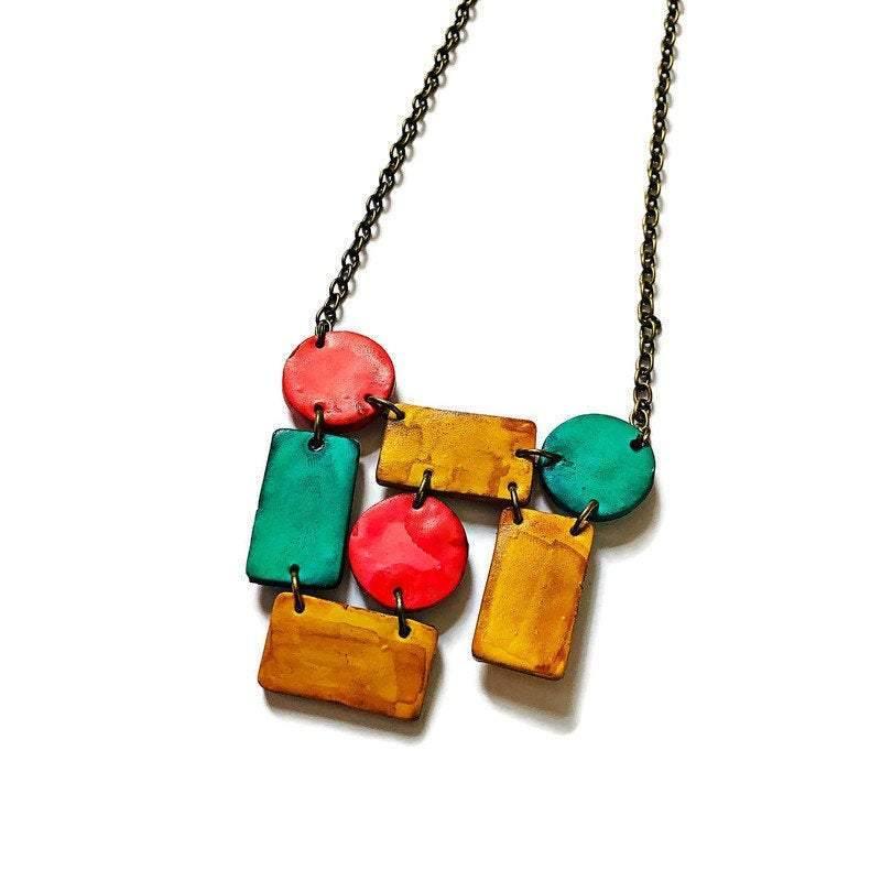 Cute Clay Geometric Jewelry Set with Statement Necklace & Matching Earrings-1