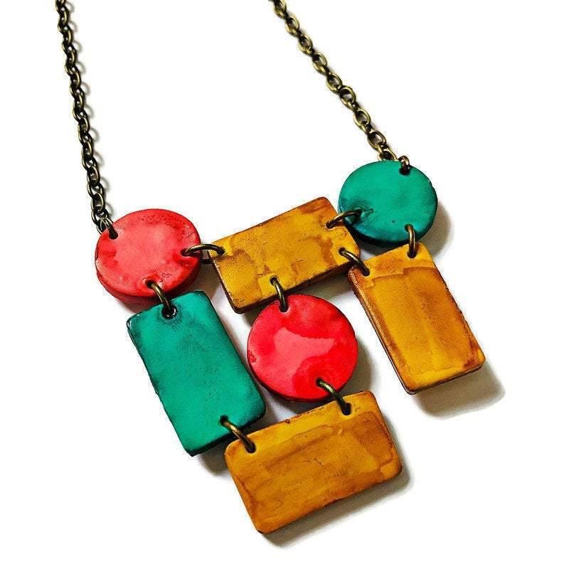 Cute Clay Geometric Jewelry Set with Statement Necklace & Matching Earrings-2