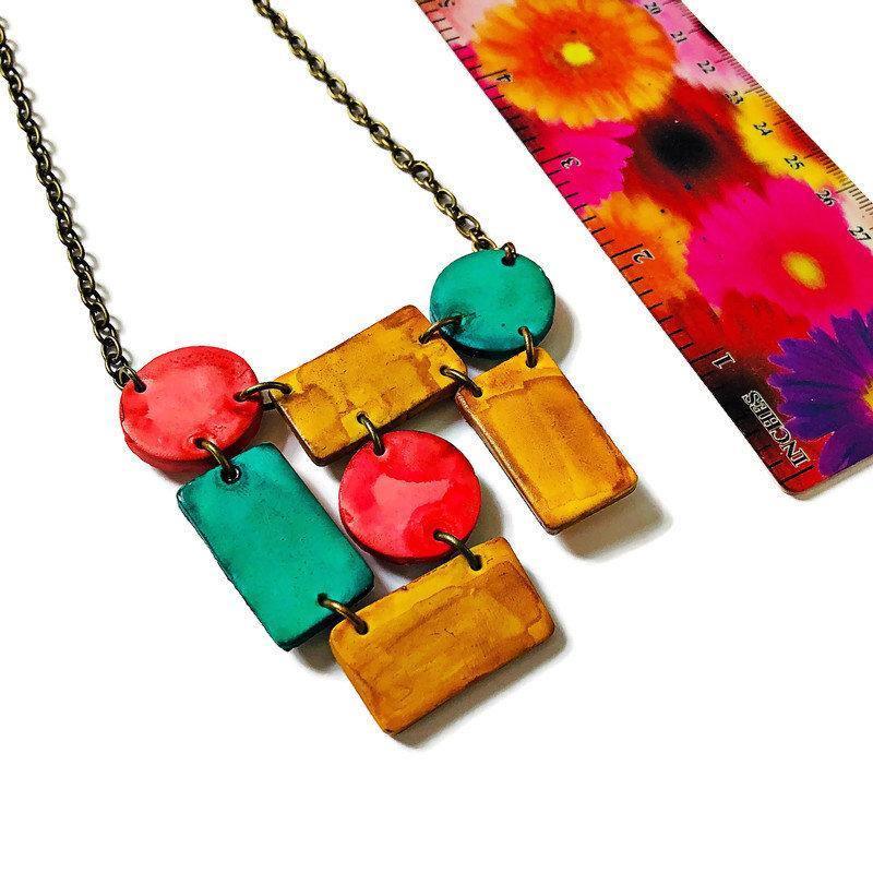 Cute Clay Geometric Jewelry Set with Statement Necklace & Matching Earrings-4