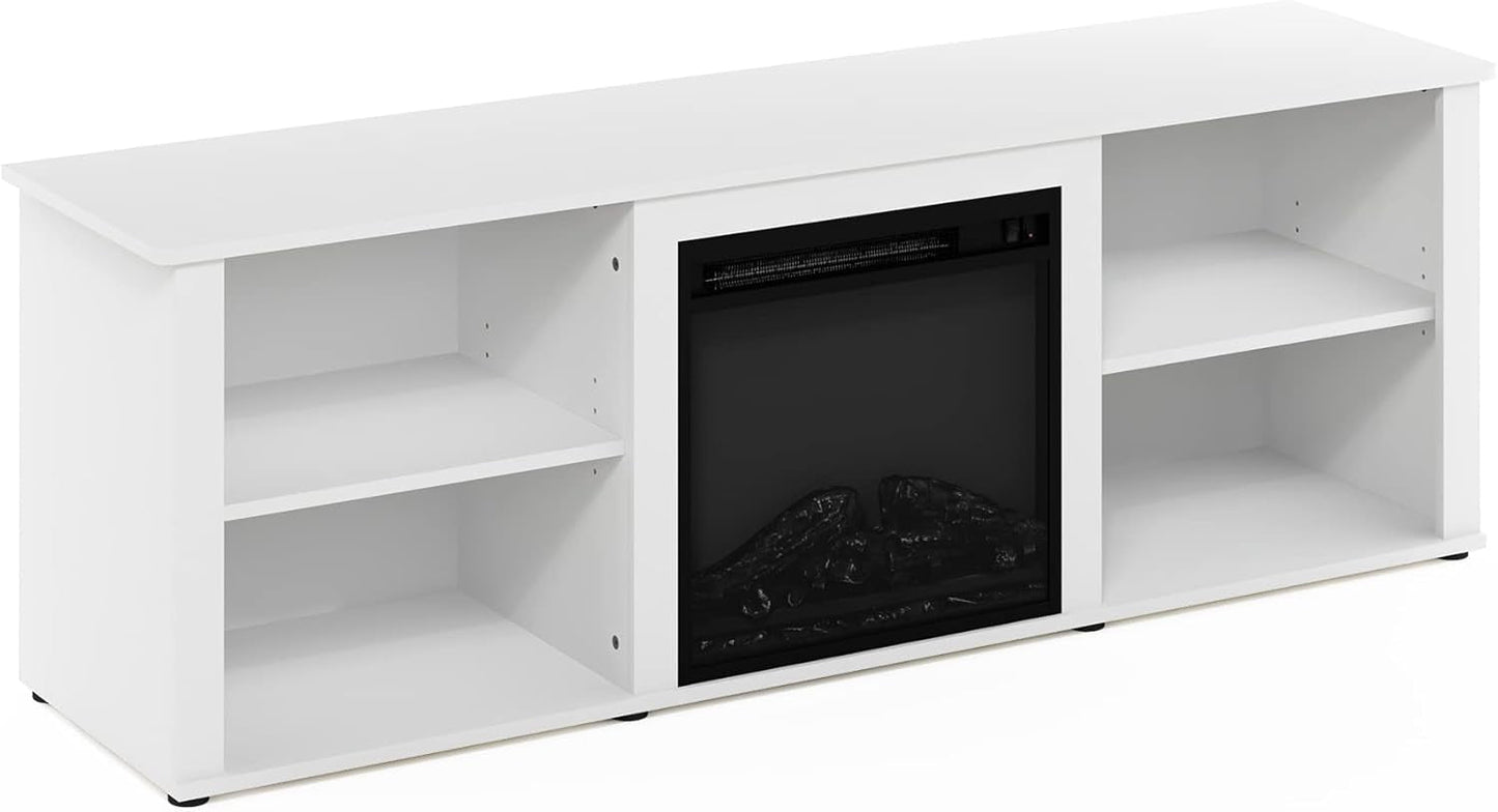 Classic 70 Inch TV Stand with Fireplace, Solid White-4