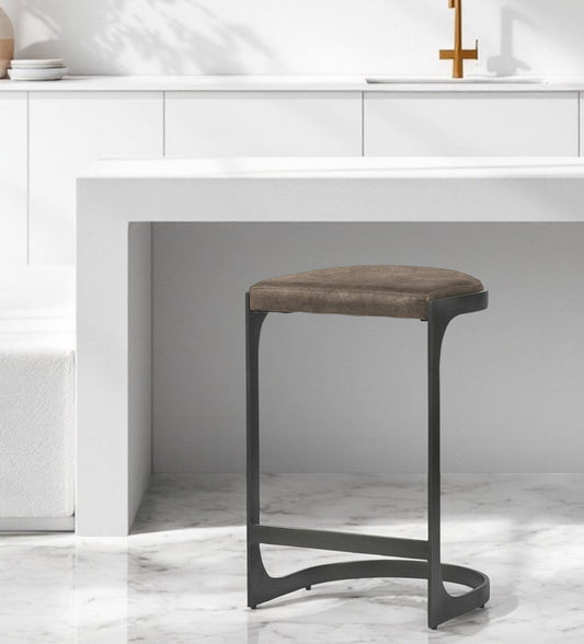 29" Black Leather and Metal Backless Counter Height Bar Chair-0