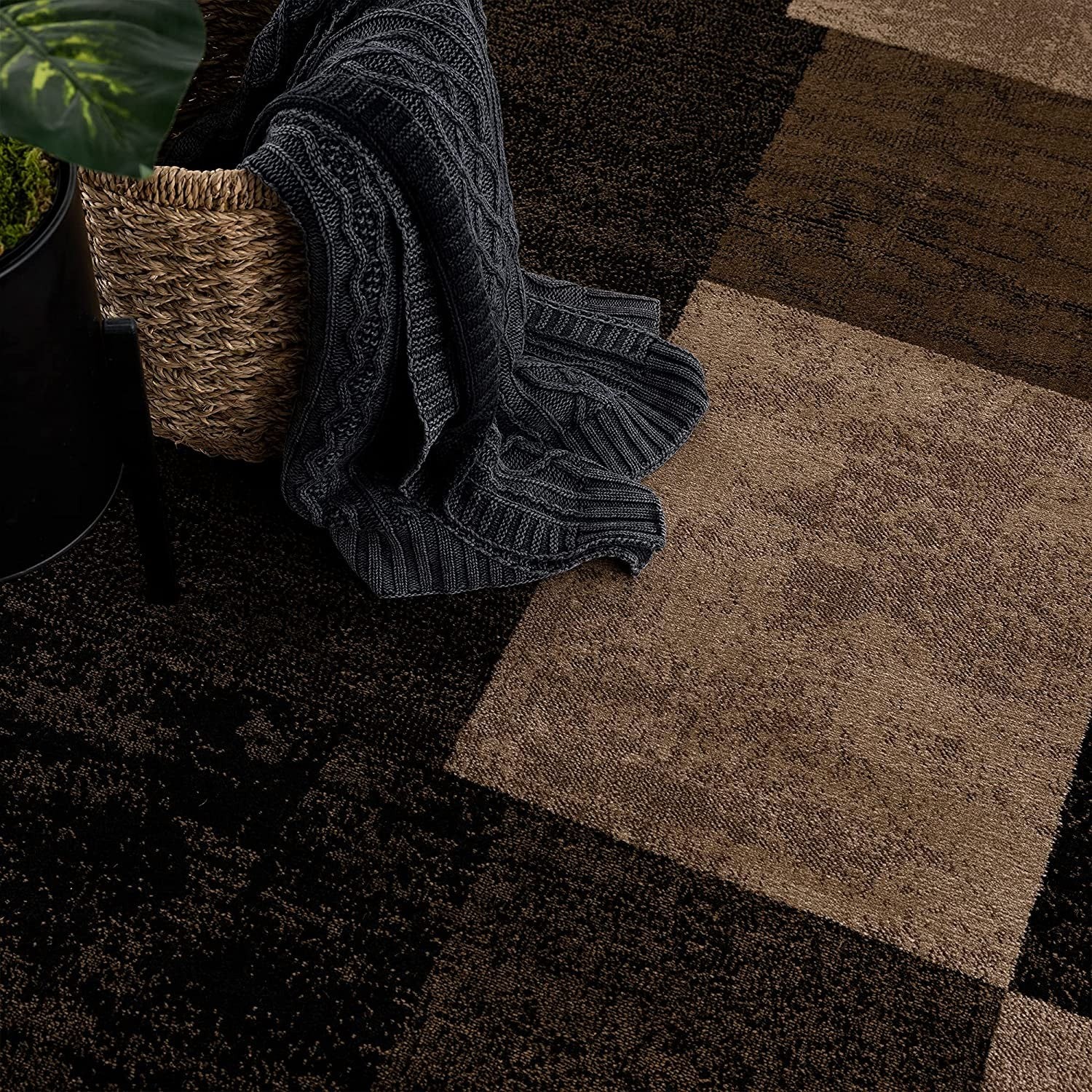 13' Brown And Black Geometric Shag Runner Rug-3