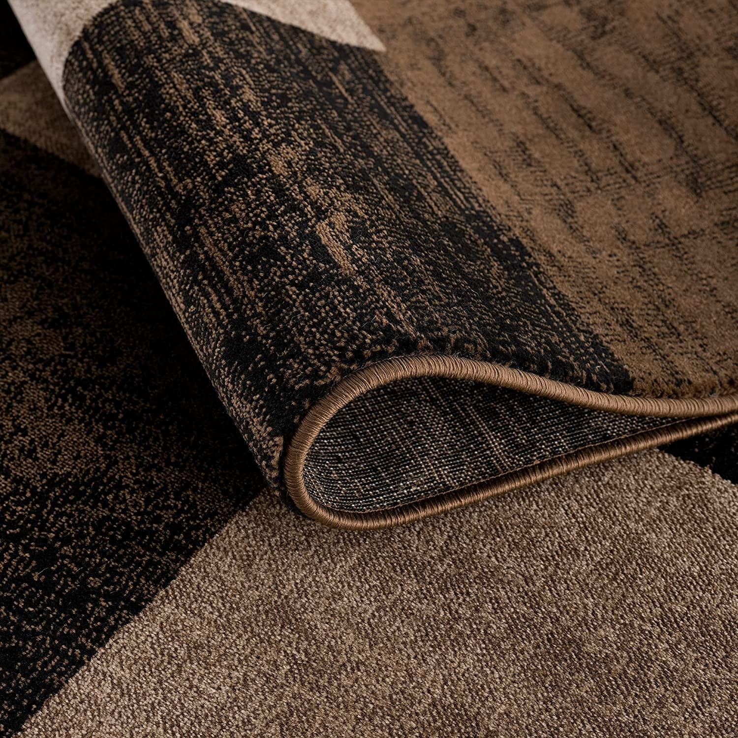 13' Brown And Black Geometric Shag Runner Rug-2