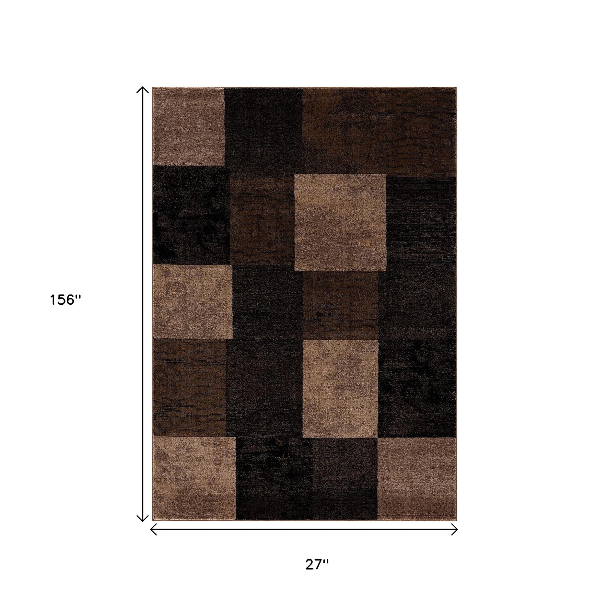 13' Brown And Black Geometric Shag Runner Rug-4