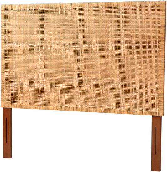 Bohemian Queen Size Rattan Mahogany Wood Headboard-0