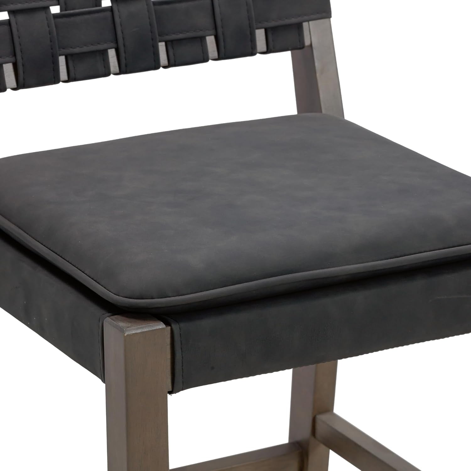 Cohen Mid-Century Modern 29 In. Wood Bar Stool, Upholstered Faux Leather Bar Height Stool with Solid Wood Frame, Black-3