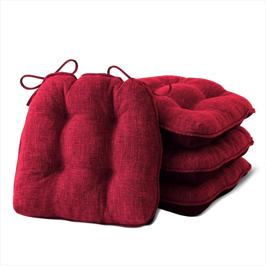 Chair Cushions for Dining Chairs Set of 4, Indoor Kitchen Chair Cushions with Ties and Non Slip Backing, Tufted Memory Foam Seat Cushions, Chair Pads 4 Pack, 15.5" X 15.5" X 4", Red-0