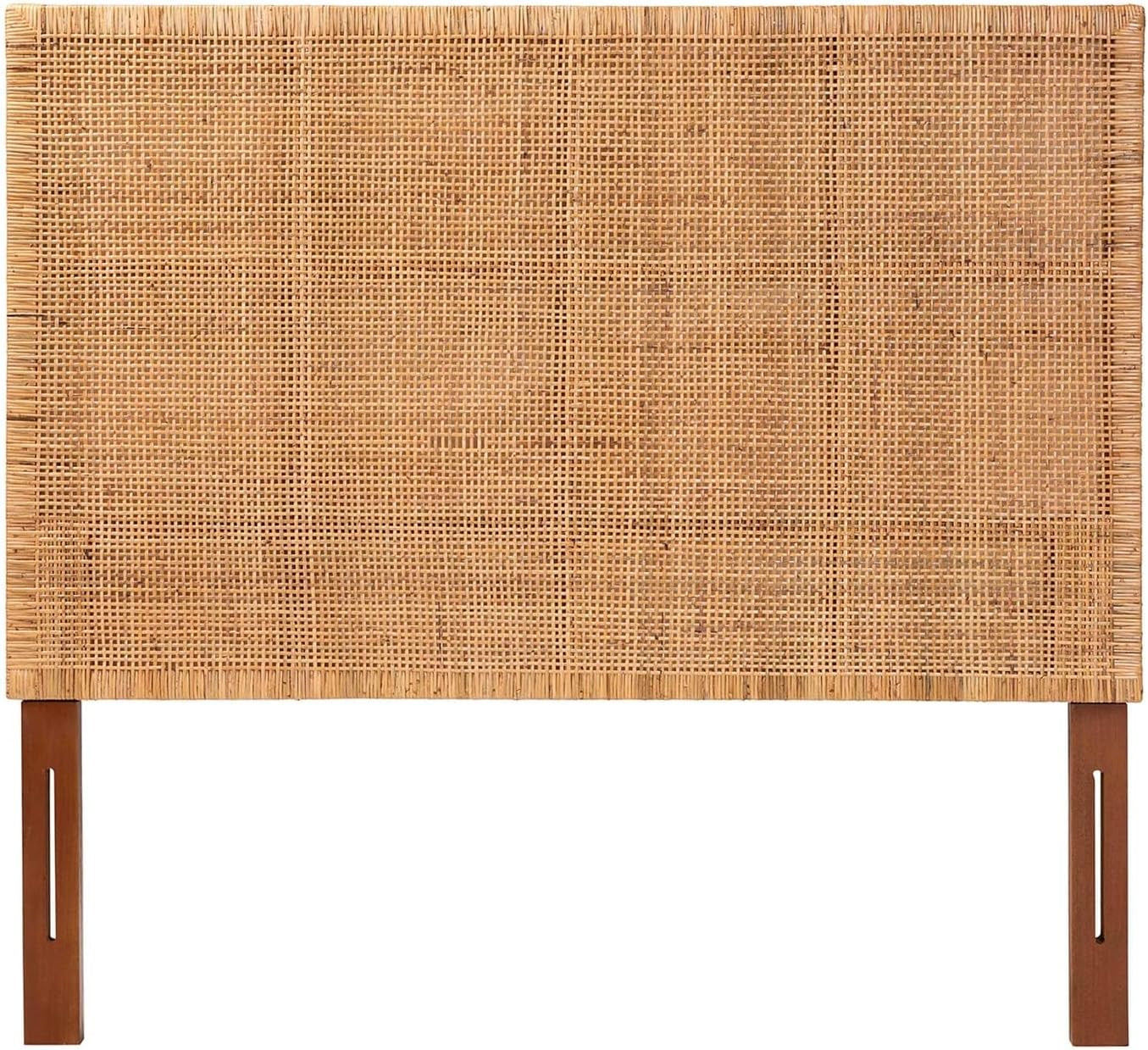 Bohemian Queen Size Rattan Mahogany Wood Headboard-3