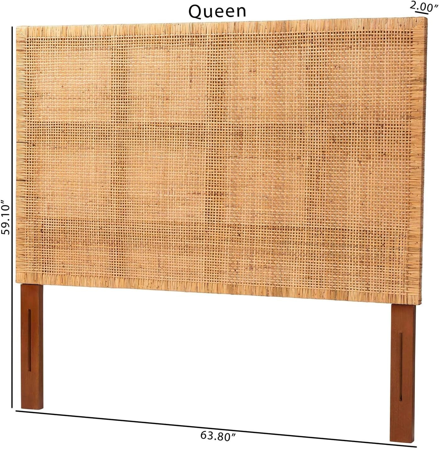 Bohemian Queen Size Rattan Mahogany Wood Headboard-2