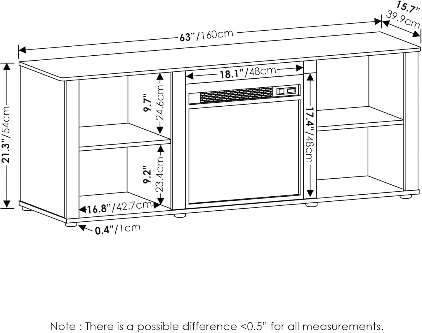 Classic 70 Inch TV Stand with Fireplace, Solid White-1