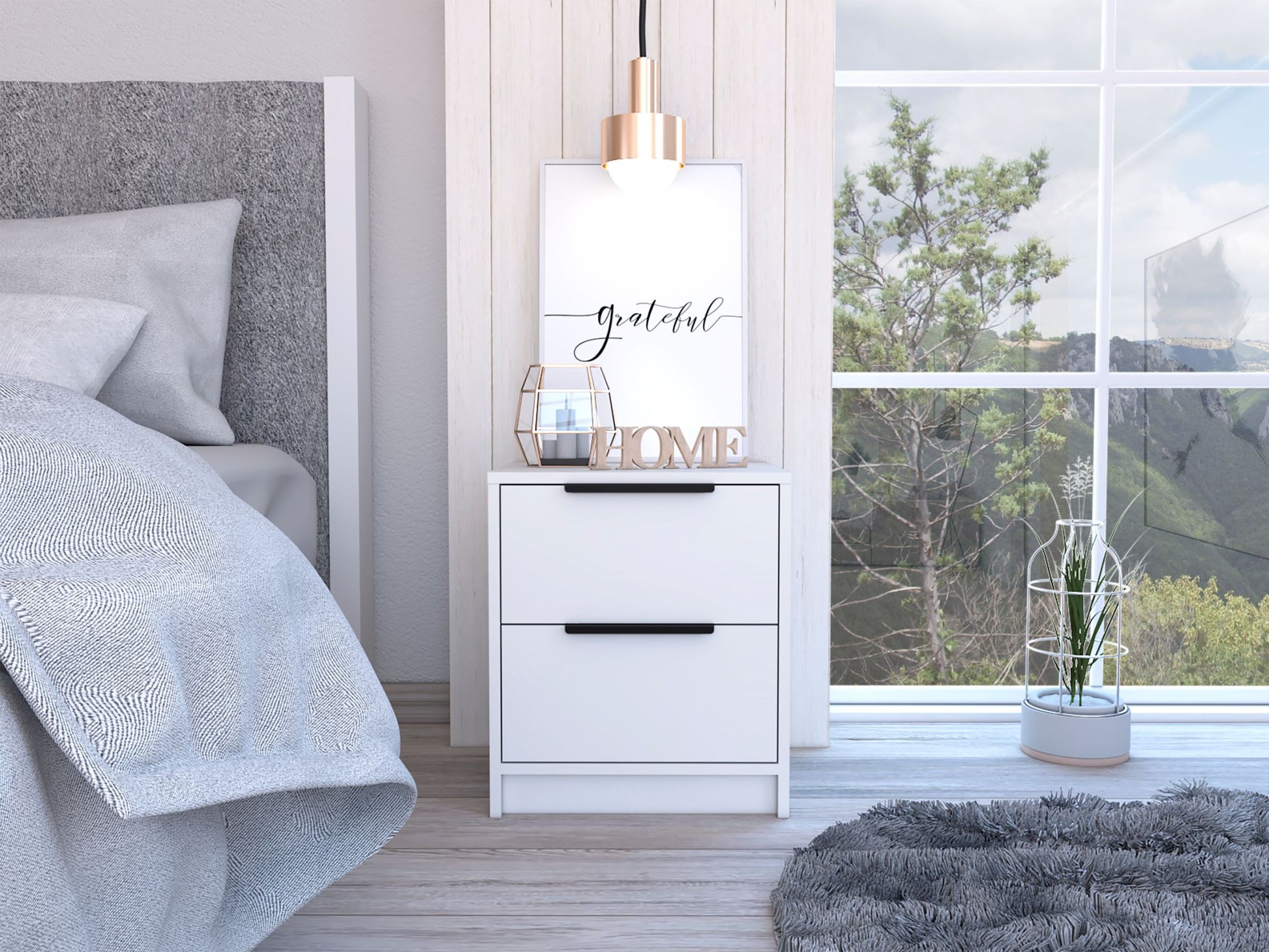 19" White Wood Two Drawer Nightstand-7