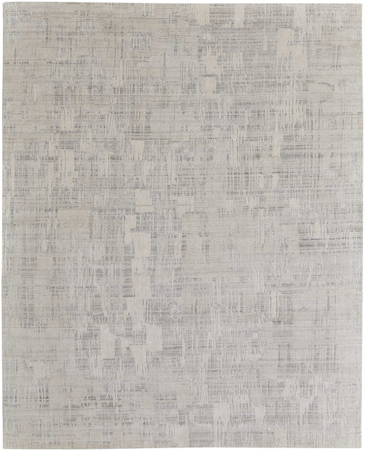 4' X 6' Ivory and Gray Abstract Hand Woven Worn Faded Area Rug-0