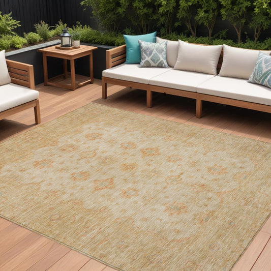 8' X 10' Beige And Rust Floral Medallion Washable Indoor Outdoor Area Rug-0
