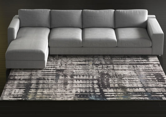 10' X 13' Gray Black And Ivory Abstract Distressed Area Rug-0