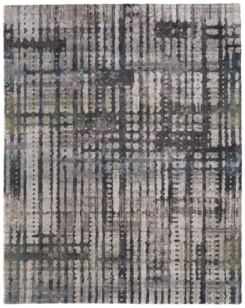 10' X 13' Gray Black And Ivory Abstract Distressed Area Rug-1