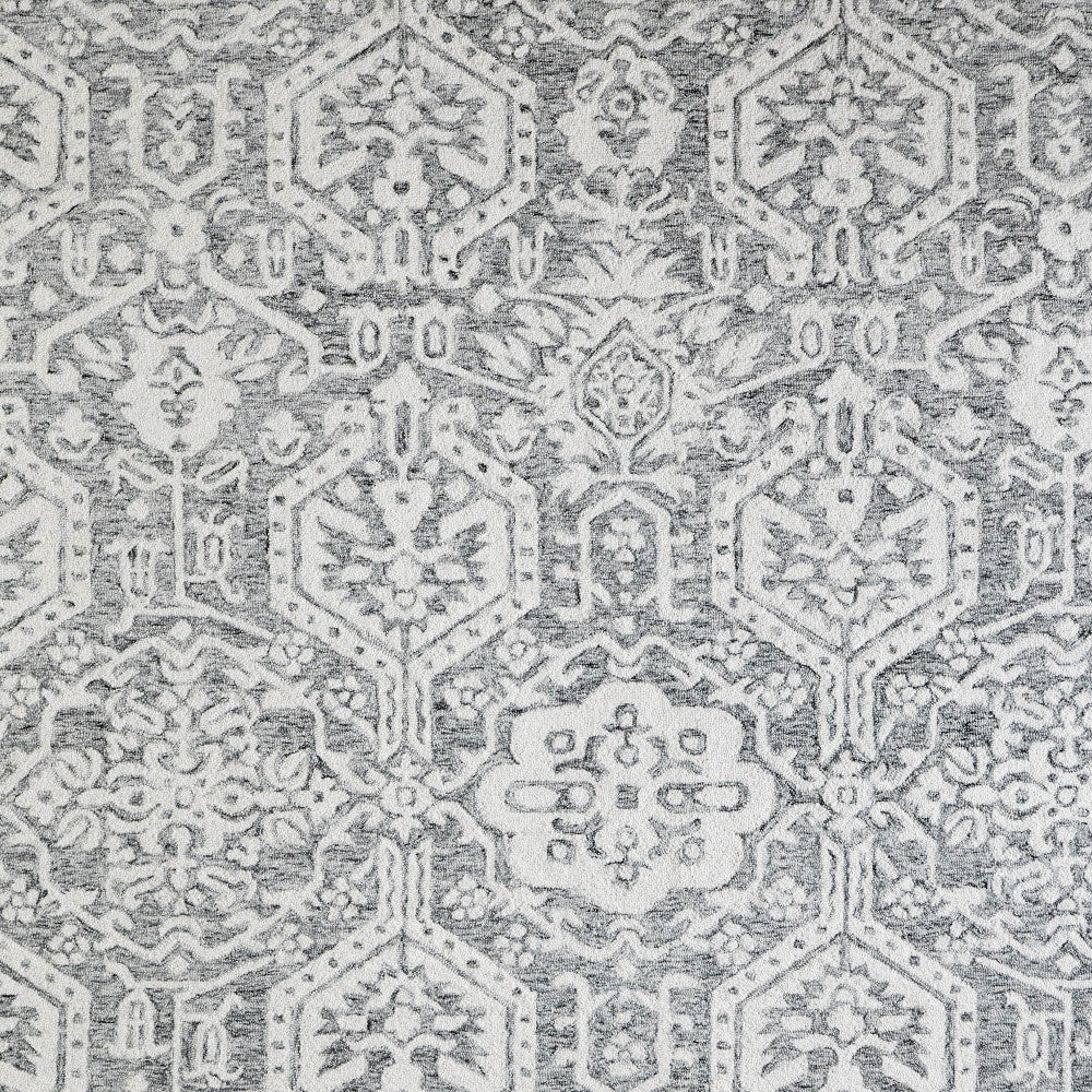 9' X 12' Gray And White Geometric Hand Tufted Area Rug-4